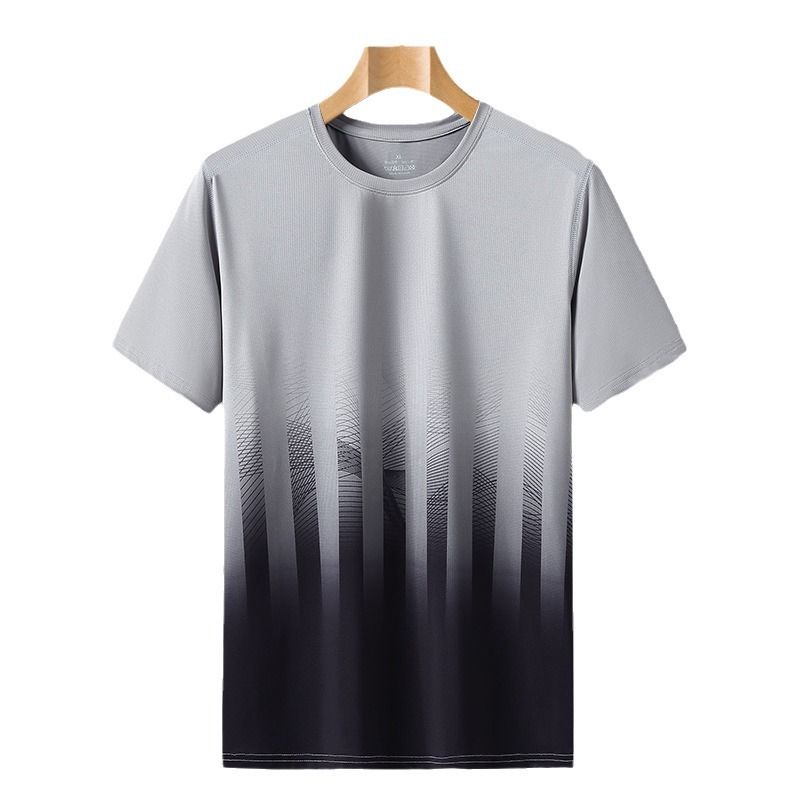 Sommer Neue Eisseide Großer Lockerer Farbverlaufsdruck Schnelltrocknendes Rundhals-Kurzes T-Shirt Halbarm Herrenbekleidung_voghion.com