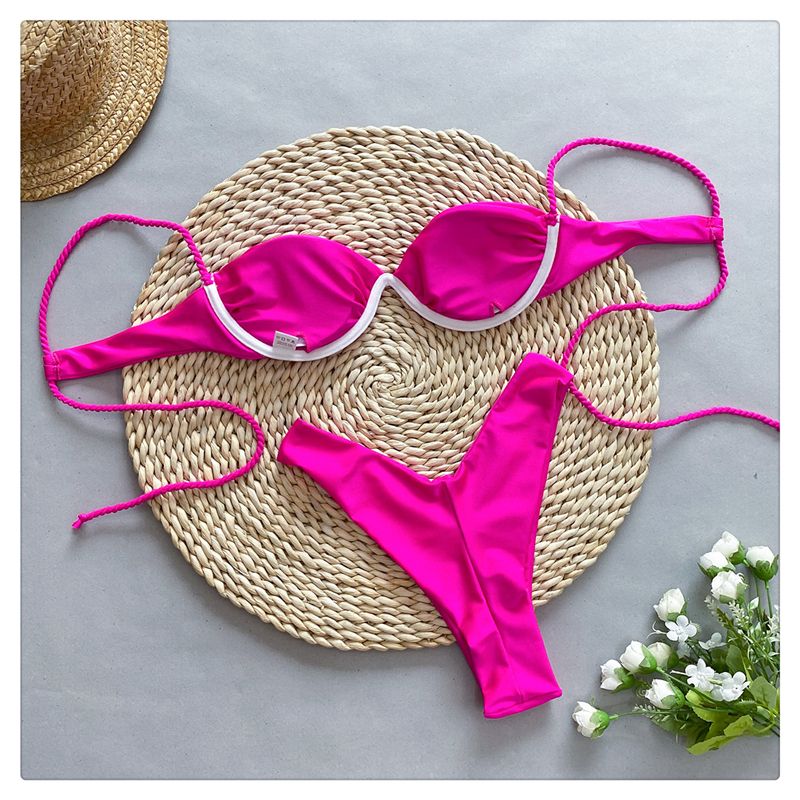 Yeni Çelik Tepsi Bikini Kadın Tatil Sınır Ötesi Seksi Bölünmüş Mayo Plaj Düz Renk Mayo_voghion.com