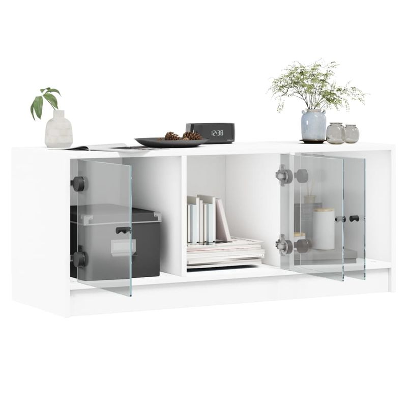 TV-Schrank Mit Glastüren Weiß 102x37x42 Cm_voghion.com