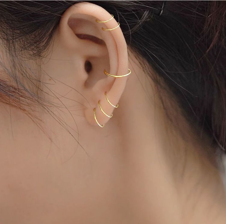 S999 Sterling Silber schlichte Kreisohrringe für Frauen Nischendesign sensorische Piercingohrringe Ohrstecker ohne Piercing Ohrclips Nasenringohrringe_voghion.com