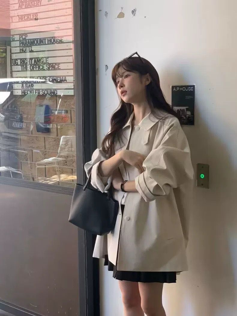 Women's Clothing In Stock Korea Dongdaemun Verga*ot Simple Loose A-Line Lapel Single-Breasted Mid-Length Trench Coat_voghion.com