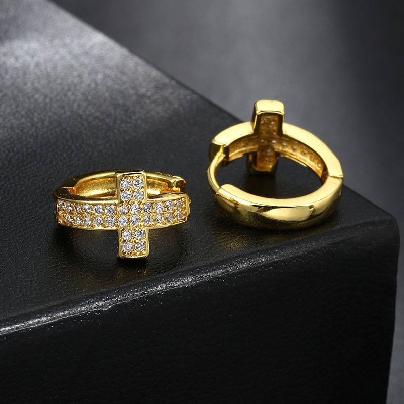 Orecchini Hip Hop da Uomo con Fibbia a Croce e Diamante Pieno e Micro Set Zircone_voghion.com