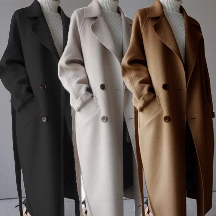 Op voorraad 2023 herfst en winter nieuwe meisjesjas Japanse en Koreaanse middellange riem losse overknee effen wollen jas_voghion.com