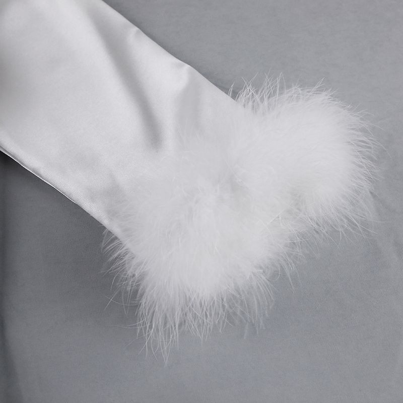 Weiße Strickjacke mit langen Ärmeln, Federhose, Pyjama, zweiteiliges Set, hautfreundliche, weiche Damen-Hauskleidung_voghion.com