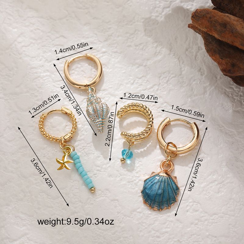 Bunte Muschel-Ohrmanschette mit Perlen, Ozean-Boho-Stil, vierteiliges Set_voghion.com