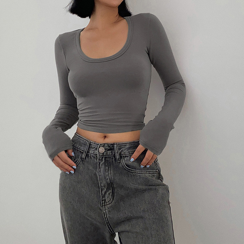 T-shirt corte da donna a girocollo, top casual alla moda e versatili_voghion.com