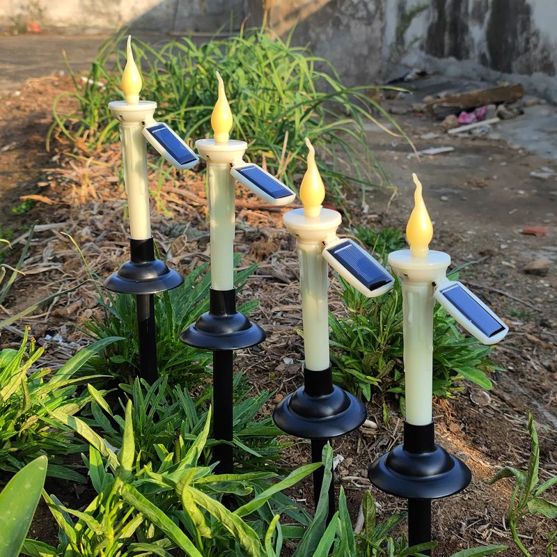Solar Garden Torch Lights - European Style Outdoor Candlesticks For Patio, Pathway & Lawn (Set Of 4/6, Warm White LED)_voghion.com