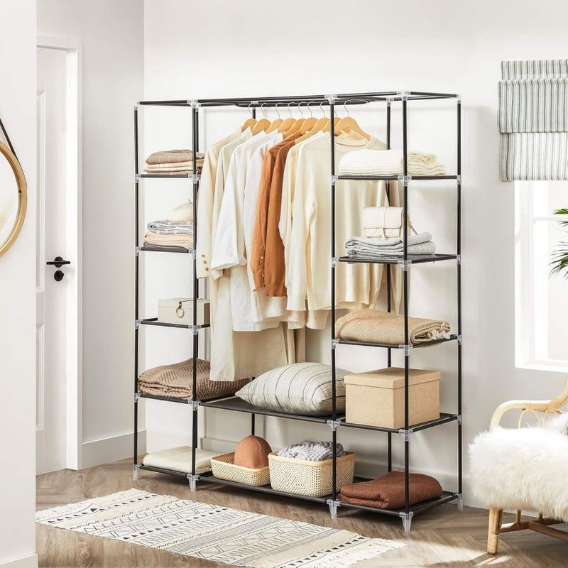 Clothes Woven 59 X Rack Freestanding 17.7 Closet Compartments Storage 1pc NonPortable Cover With 6 Dust X Wardrobe Organizer 12_voghion.com