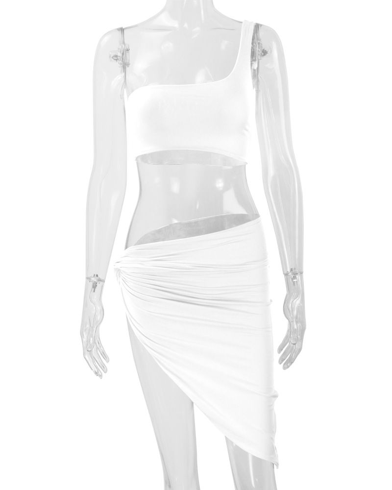 2025 Spring New Women's Skirt Two Piece Set, Single Shoulder And Umbilical Sexy Dress_voghion.com