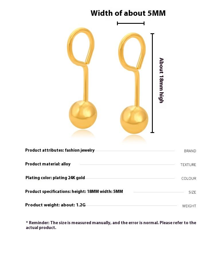 Gold Plated Earrings With Smooth Round Bead Earrings And Simple Mini Curved Hook Tassel Earrings_voghion.com