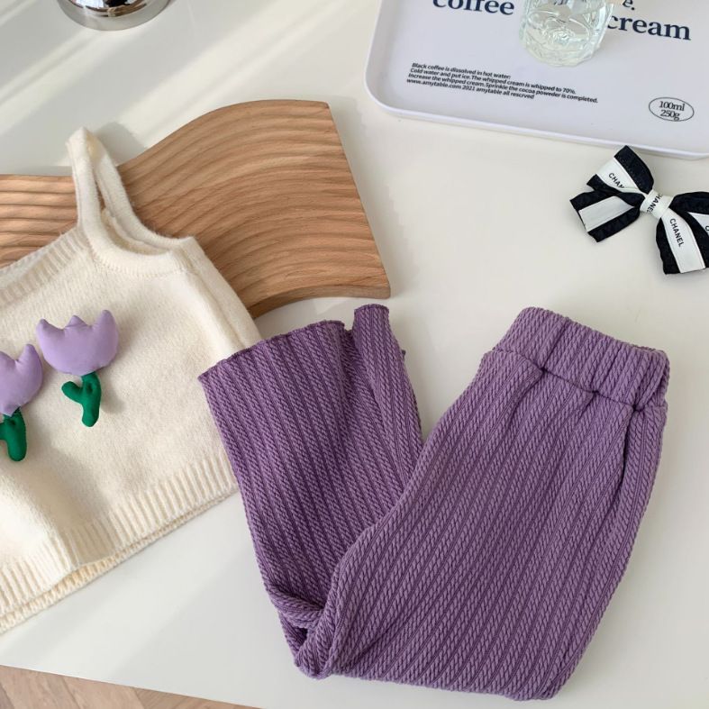 Kinderkleidung Mädchen Blumenherz Pullover mit Kragen Hemd und Schlaghose dreiteiliges Set_voghion.com