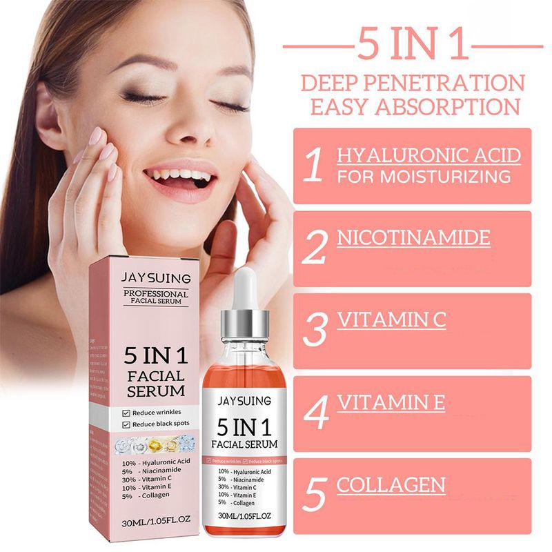 5 In 1 Hyaluronic Acid Face Serum Moisturizing Vitamin C collagen Lightning Facial Serum Shrink Pores Skin Care_voghion.com
