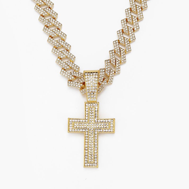 Personalized cross Cuban chain niche design full diamond cross with buckle Cuban chain gold_voghion.com