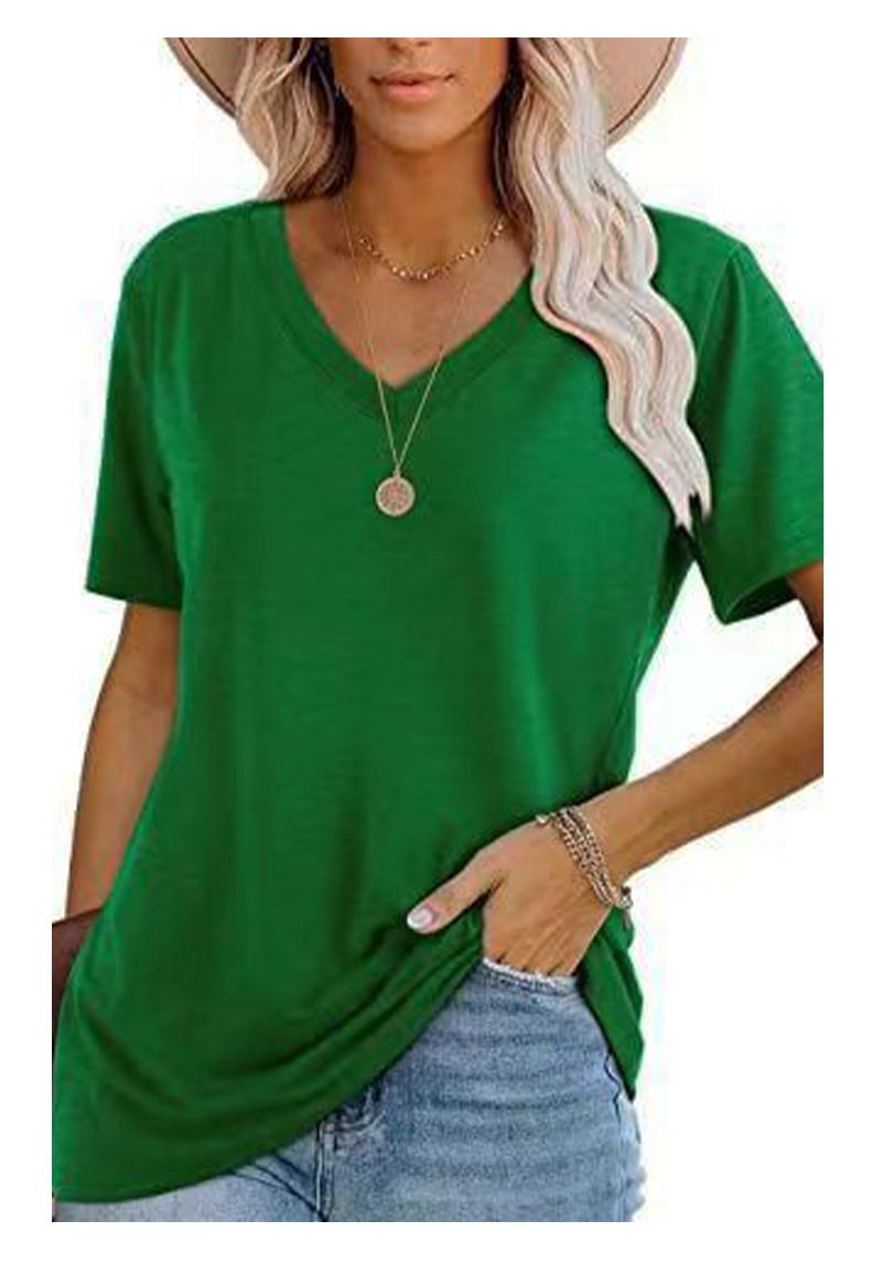 T-shirt casual da donna a righe con scollo a V e maniche corte_voghion.com