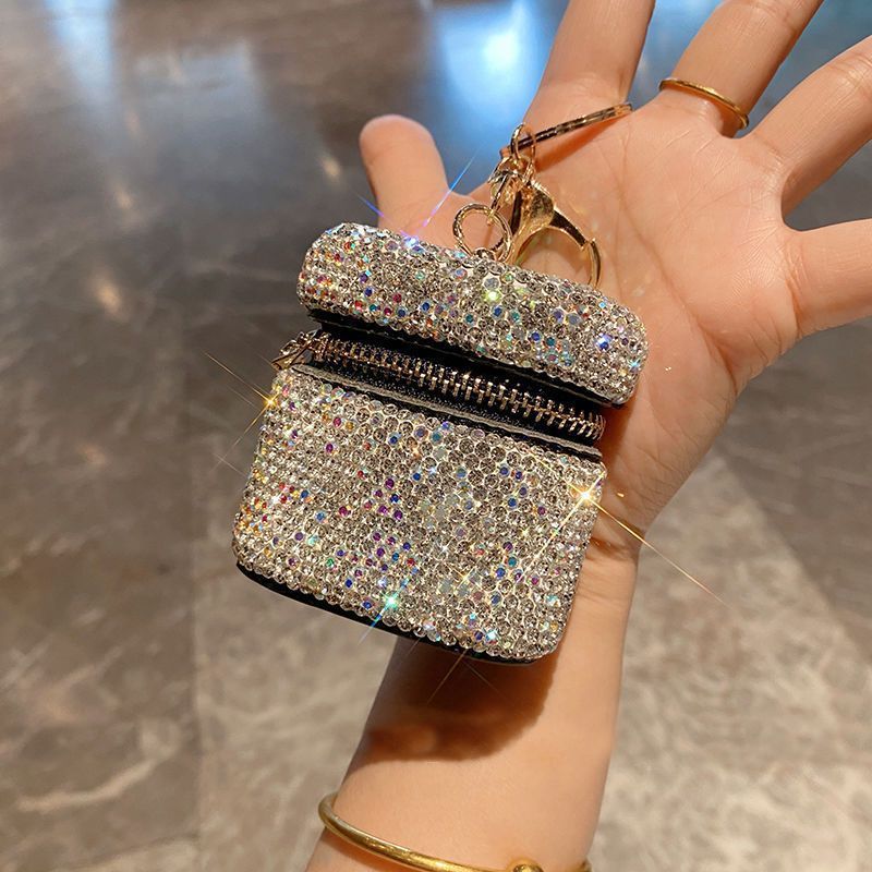 Diamond-encrusted New Earphone Keychain Pendant Mini Small Bag Portable Lipstick Protective Case_voghion.com