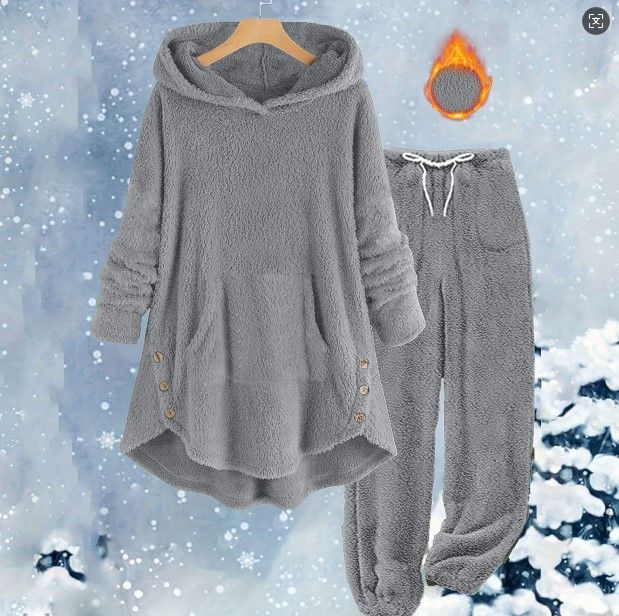 Women's Fleece Hooded Tracksuit Set - Soft & Warm Winter Lounge Wear, Long Sleeve Pullover With Pants, Casual Outfit For Women_voghion.com
