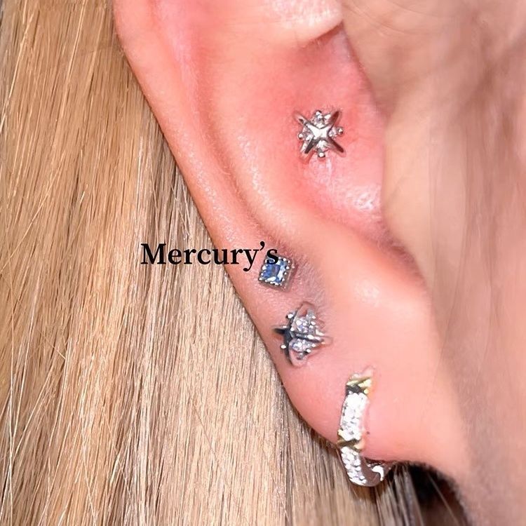 Pink Daily Diamond-studded Cross Planet S Pure Silver Screw Bone Ear Piercing Helix Stud Super Sparkling_voghion.com