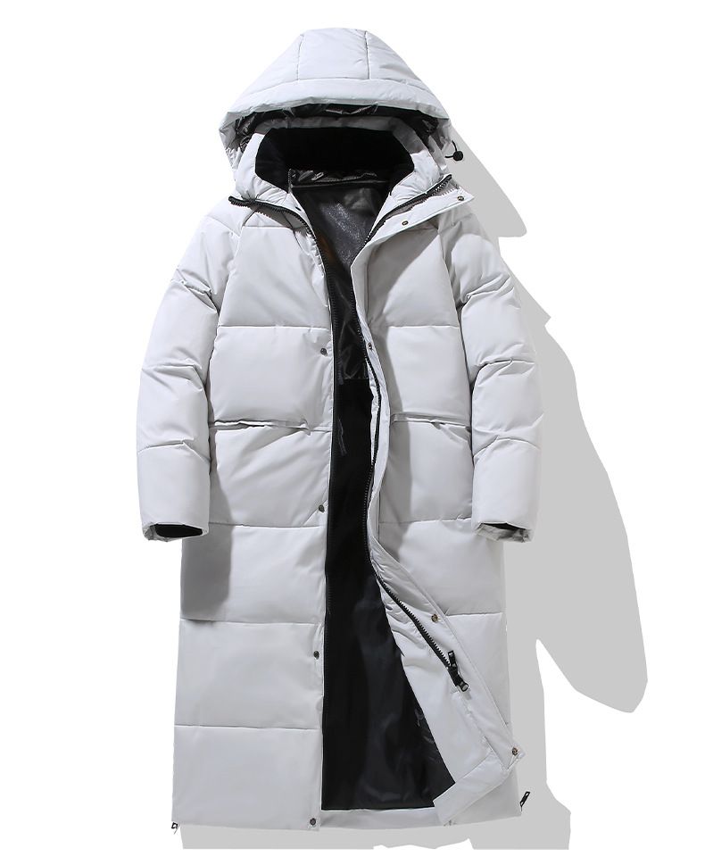 Lange Daunenjacke mit Kapuze für Herren – knielanger Wintermantel mit mehreren Taschen, 550 FP Entendaunen, winddicht und ultrawarm, Slim Fit Streetwear_voghion.com