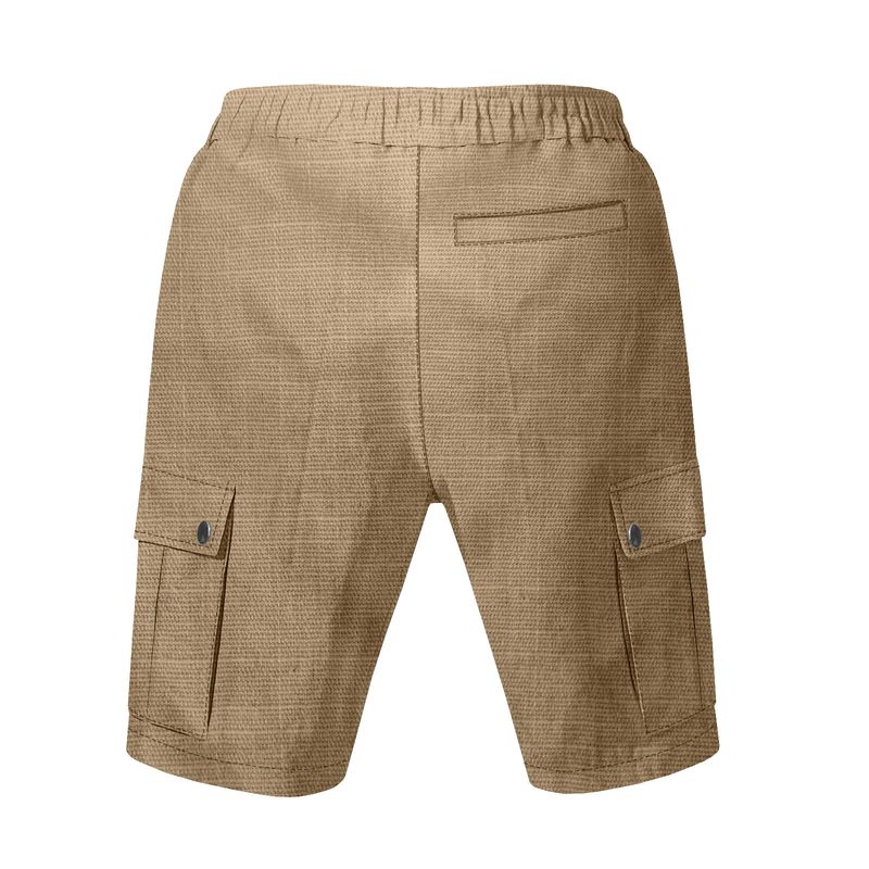 Pantaloncini da uomo in lino, pantaloncini cargo tinta unita con elastico in vita, tasche per viaggi e tempo libero, pantaloncini da spiaggia a gamba larga per l'estate_voghion.com