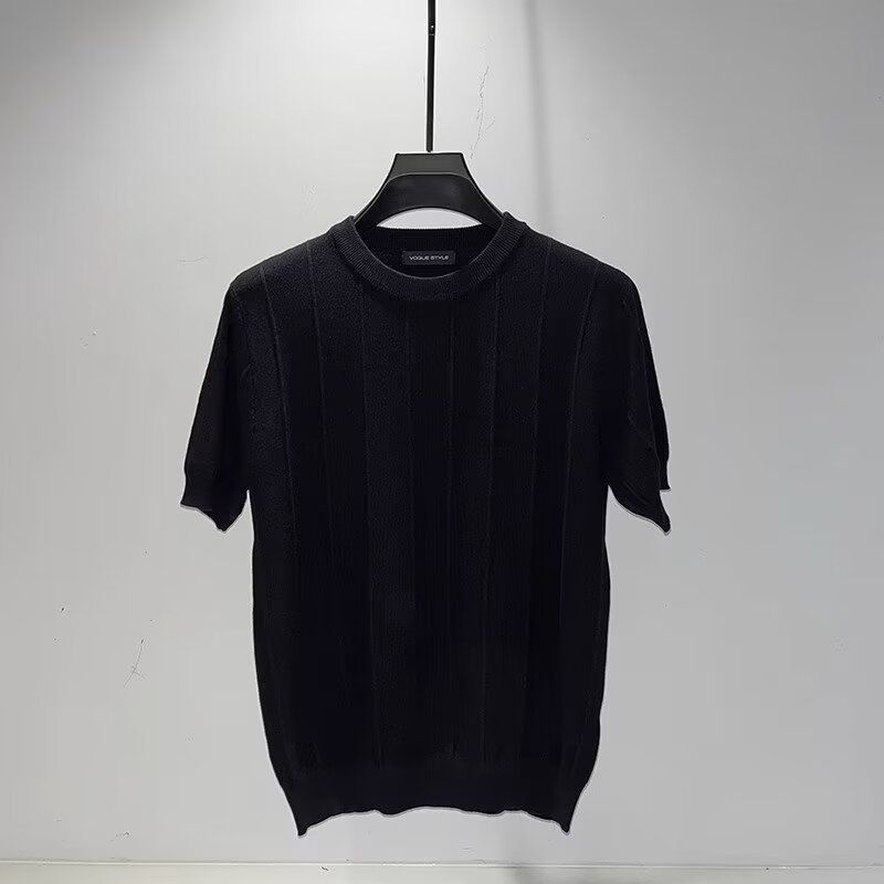Männerkleeder 2024 Summer Nei Slim Äisseid Gestrickte Ronn Hals Kuerzärm T-Shirt Männer T-Shirt Yuppie T-Shirt Männer_voghion.com