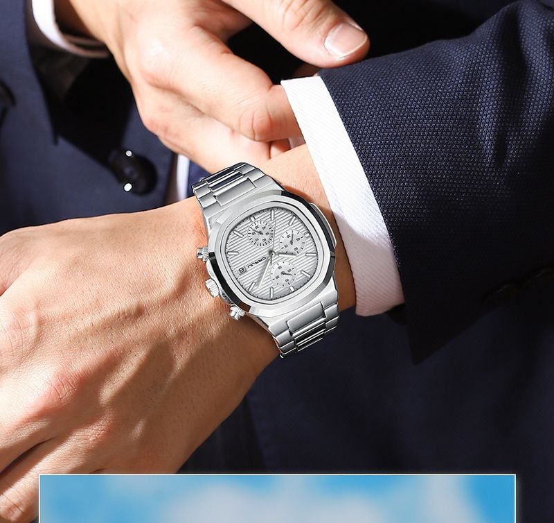 Relógio de quartzo quadrado feminino elegante com visor de data, à prova d'água, multifuncional, design de seis ponteiros, caixa e pulseira de liga, relógio de seis pinos_voghion.com