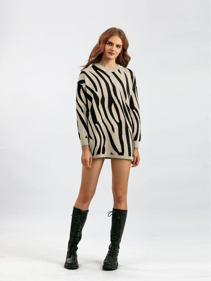 Abbigliamento donna autunno e inverno nuovo maglione pullover lavorato a maglia moda stampa zebra più maglione girocollo taglia_voghion.com