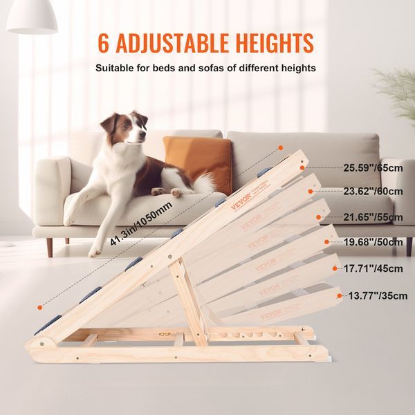 VEVOR Dog Ramp, Folding Pet Ramp For Bed, Adjustable Dog Ramp For Small, Large, Old Dogs & Cats, Wooden Pet Ramp With 41.3' Long Ramp, Adjustabl_voghion.com