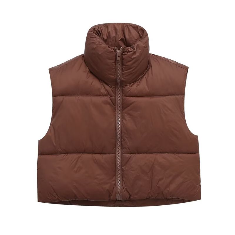 Gilet court sans manches en coton rembourré, cinq couleurs, à la mode, pour femmes_voghion.com