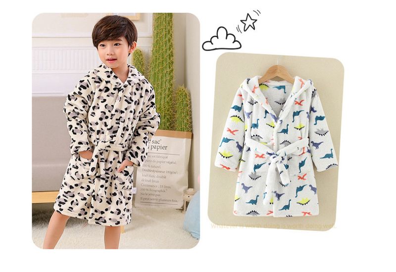 Spring Homewear Boys And Girls Baby Bathrobes Cartoon Flannel Hooded Children's Nightgown_voghion.com