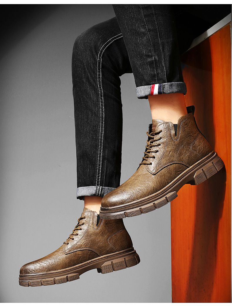 High-Top-Retro-Martin-Stiefel mit dicker Sohle, wasserdichte kurze Stiefel, Outdoor-Werkzeugstiefel, erhöhte Herrenschuhe_voghion.com