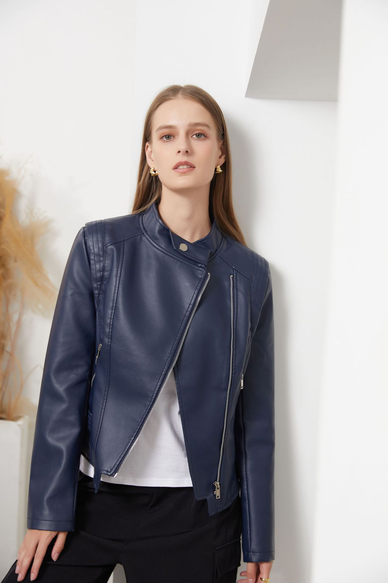 2024 New PU Lapel Slim Fit Leather Spring Autumn Thin Long Sleeve Coat Short Women's Jacket_voghion.com
