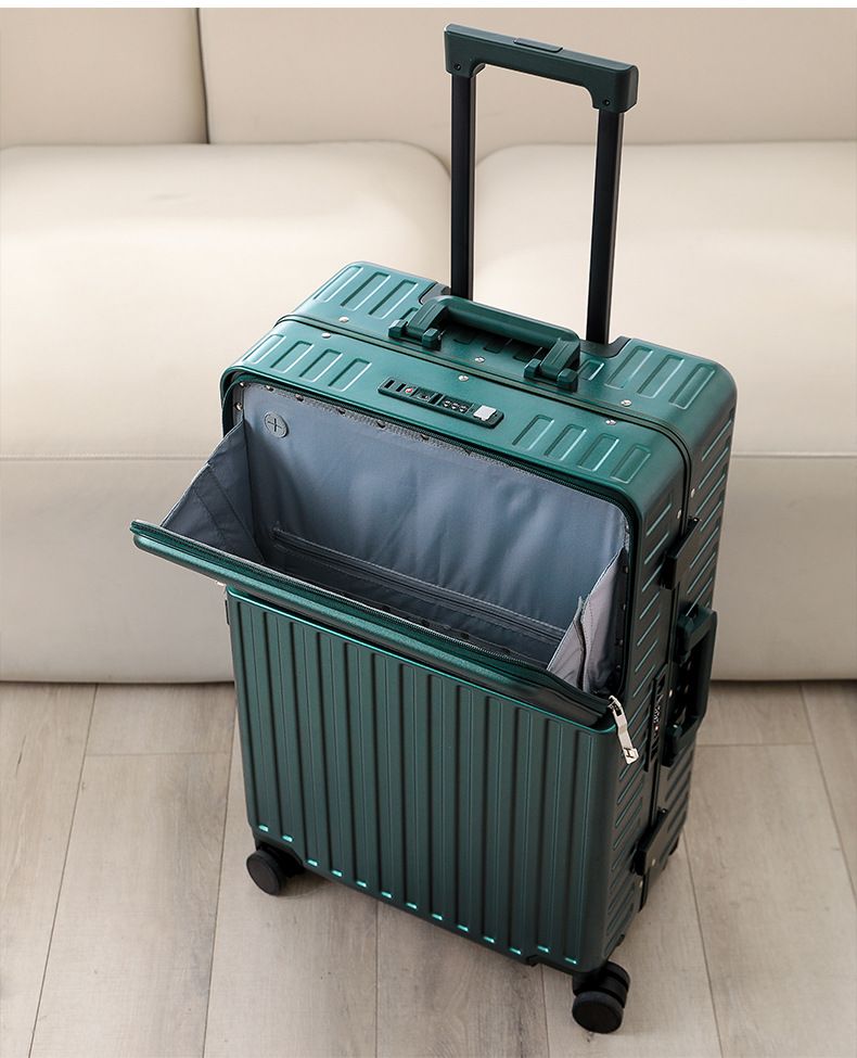 Valigia rigida con telaio in alluminio, porta di ricarica USB, portabicchieri, valigia da viaggio girevole, bagaglio a mano e da stiva, lucchetto TSA, materiale ABS+PC resistente_voghion.com