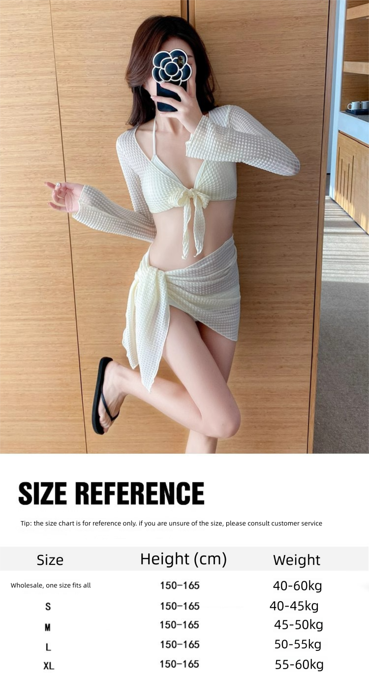 Bikini Langarm Sonnenschutz Zweiteiliger Badeanzug Für Damen Neues Vierteiliges Set High-End Slim Sexy Pure Desire Weiß_voghion.com