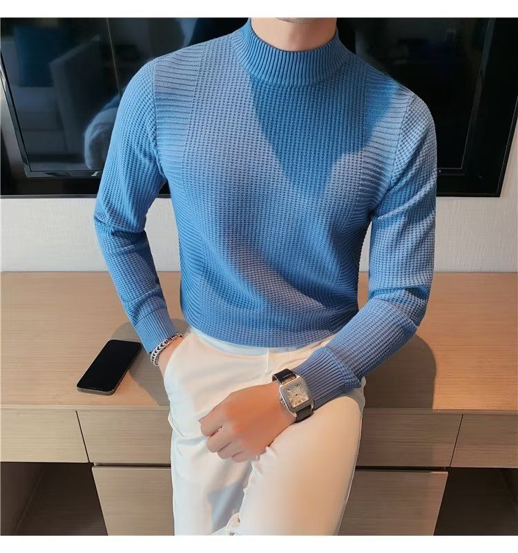 Maglione da uomo per autunno e inverno, vestibilità slim, collo medio, strato interno, strato di base, maglieria per ragazzi_voghion.com