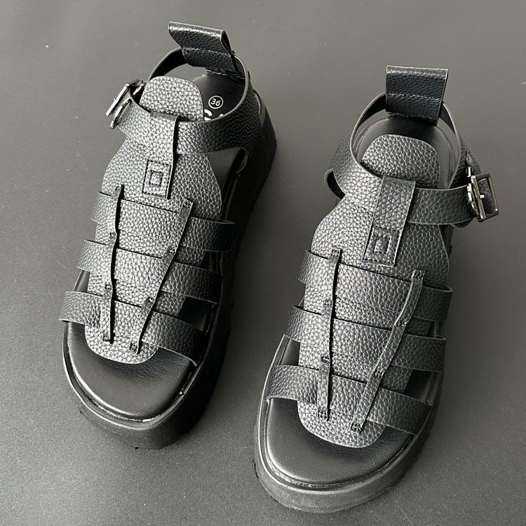 2024 summer new Roman tower buckle thick-soled sandals round toe height-enhancing large-size women's shoes foreign trade cross-border wholesale_voghion.com