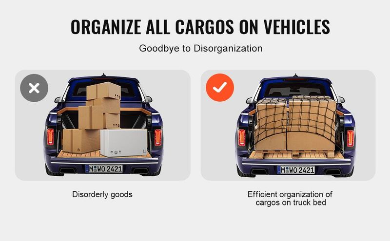 VEVOR Cargo Net Heavy Duty Bungee Cargo Net 7.2' X 10.8' Stretchable For Trucks_voghion.com