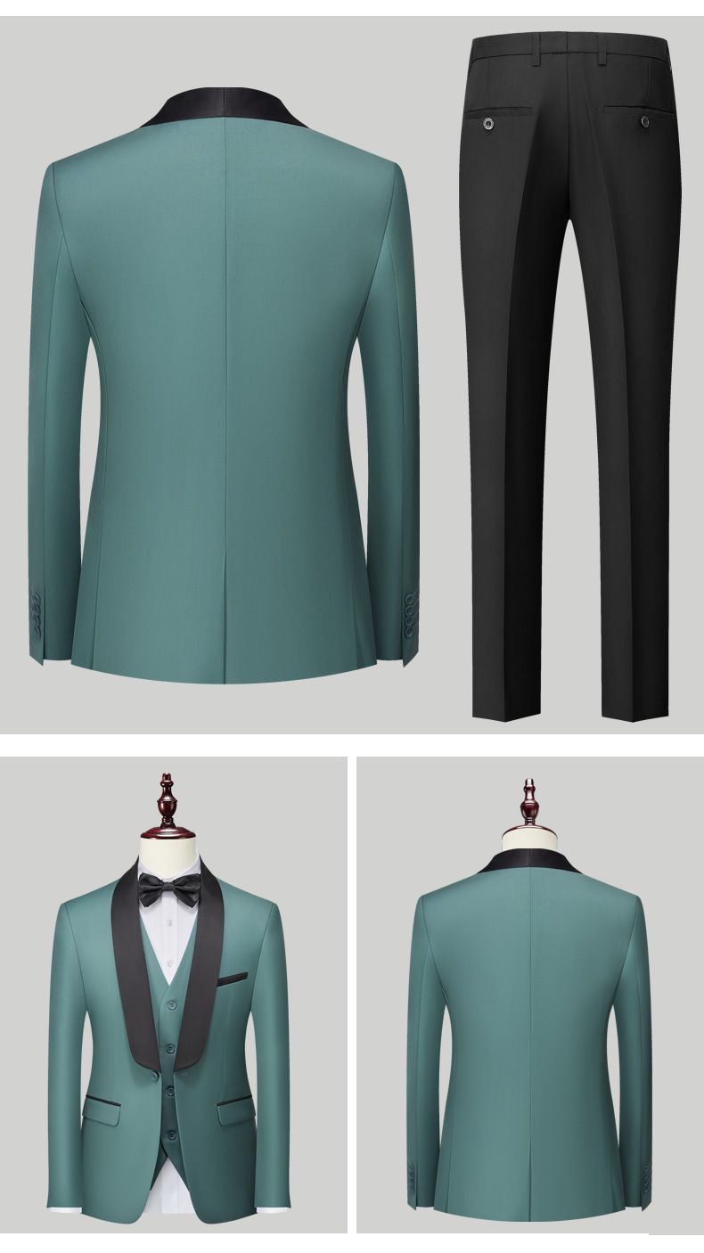 Men's Clothing Three piece Men's Double Slit Tuxedo Suit_voghion.com