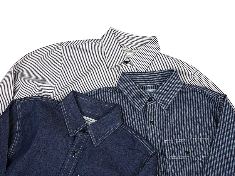 İlkbahar Sonbahar Kargo Gömlek Erkekler Uzun Kollu Çizgili Batı denim gömlek Safari Tarzı Askeri Erkek Gömlek Çok cepler Erkekler Tops_voghion.com