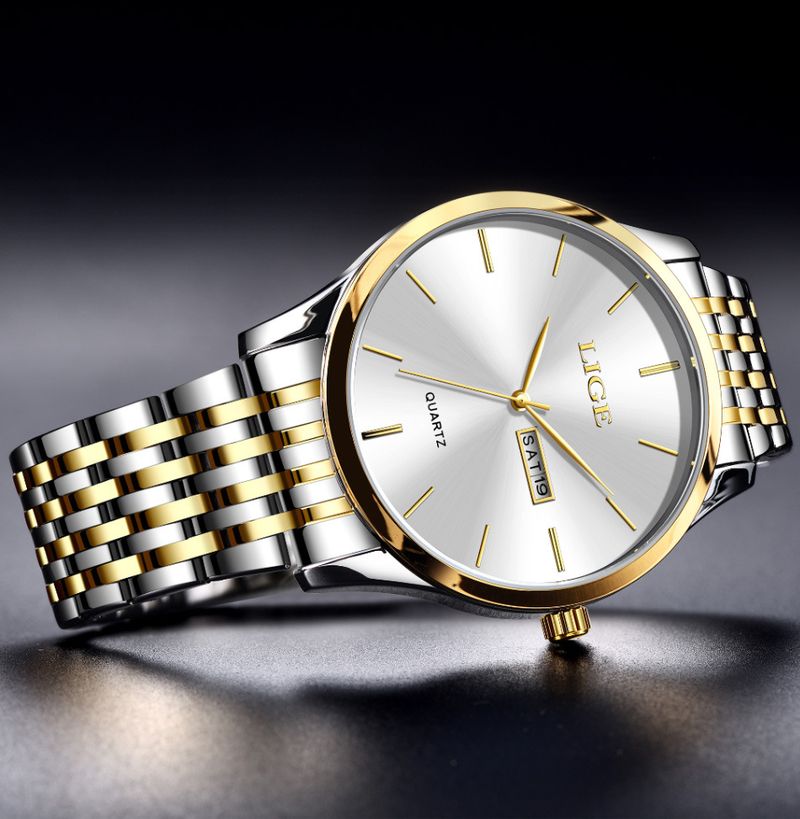 Men's Waterproof Quartz Watch With Stainless Steel Band, Dual Calendar, Minimalist Design For Business And Casual Wear_voghion.com