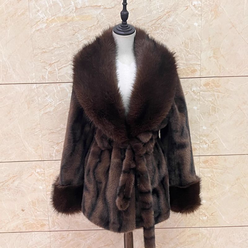 Damen Kunstpelzmantel Winterjacke Langarm Reverskragen Elegante Oberbekleidung für Damen (Weiß, Rot, Braun)_voghion.com