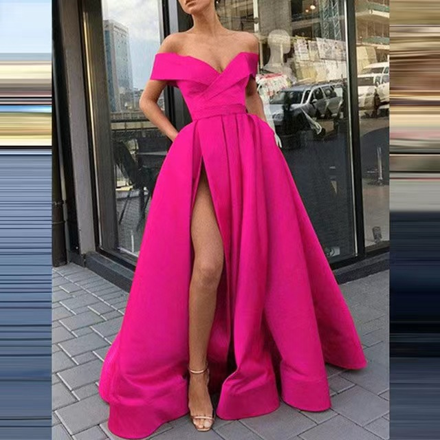 Women's deep V-neck ebay satin multi-color dress_voghion.com