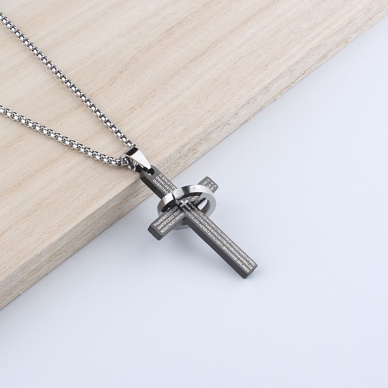 Collana con ciondolo a forma di croce da uomo, stile hip hop, lunga catena per maglione, accessorio in acciaio inossidabile da donna_voghion.com