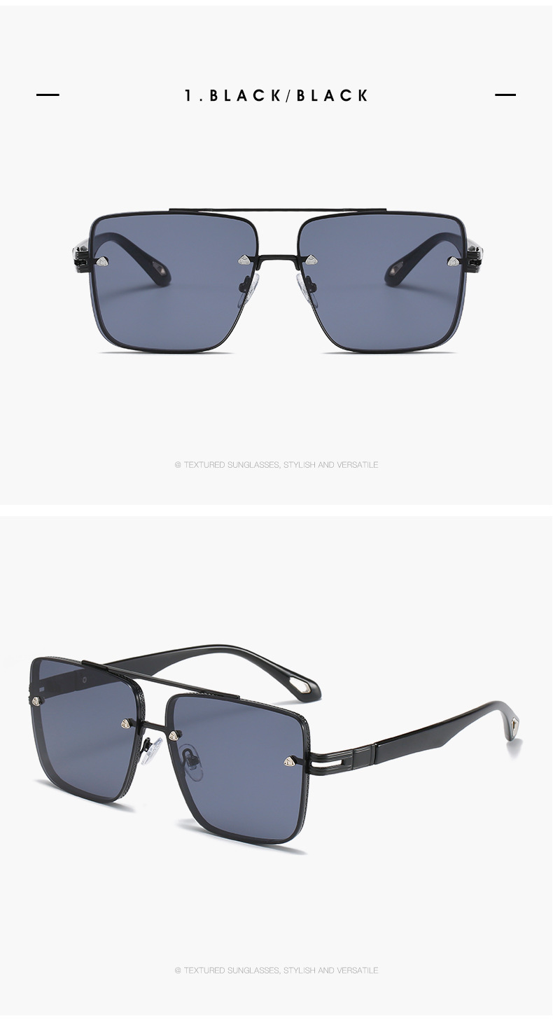 Gradients Sunset Double Beam Kvadrātveida rāmis metāla liela rāmis saulesbrilles Saulesbrilles Vīriešu un sieviešu UV aizsardzība_voghion.com