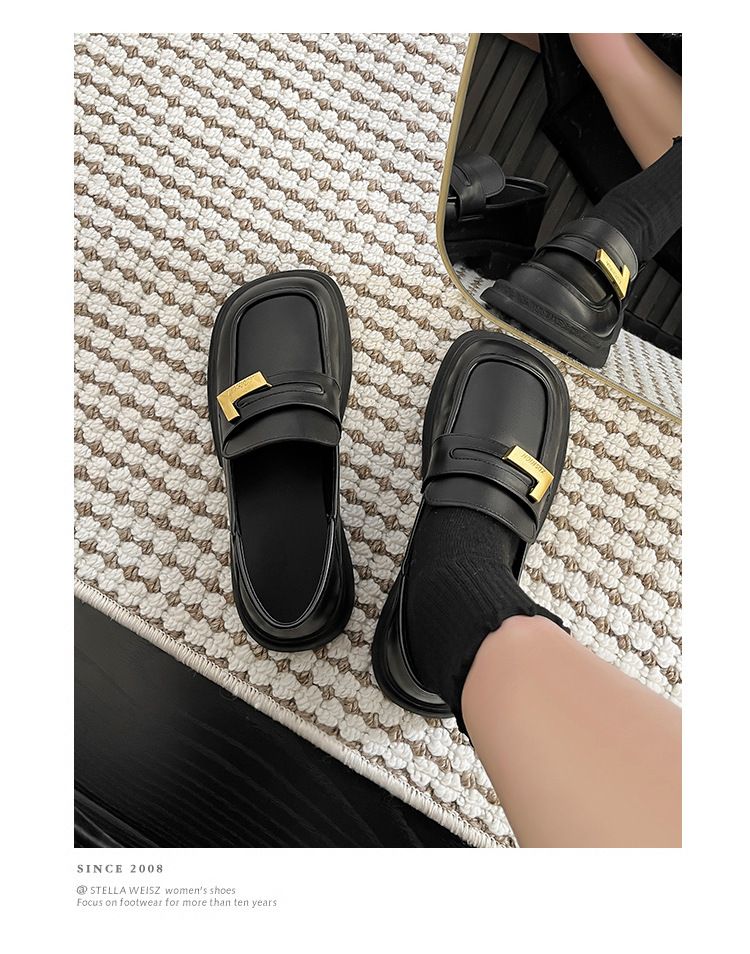 Quadratische kleine Lederschuhe für Damen, neue Freizeitschuhe im britischen Stil mit dickem Absatz und einzelnem Kick, vielseitig_voghion.com