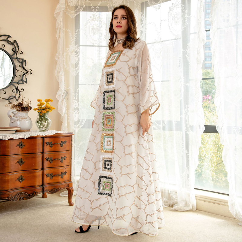 Dámské muslimské večerní šaty plus size, flitrovaná sukně, síťovaná houpačka, župan Abaya_voghion.com