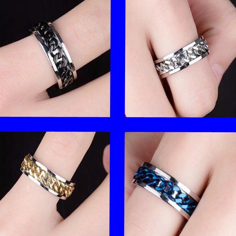 Cooler drehbarer Edelstahlring für Männer, hochwertiger Angstzappel-Multifunktions-Spinner-Kettenringe, Punk-Schmuck_voghion.com