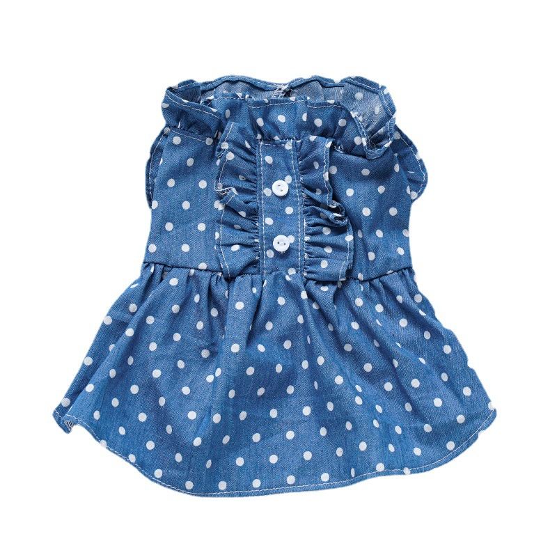 New Spring Summer Thin Cat Dog Small Medium Pet Clothes Soft Denim Ruffle High Waist Dress_voghion.com