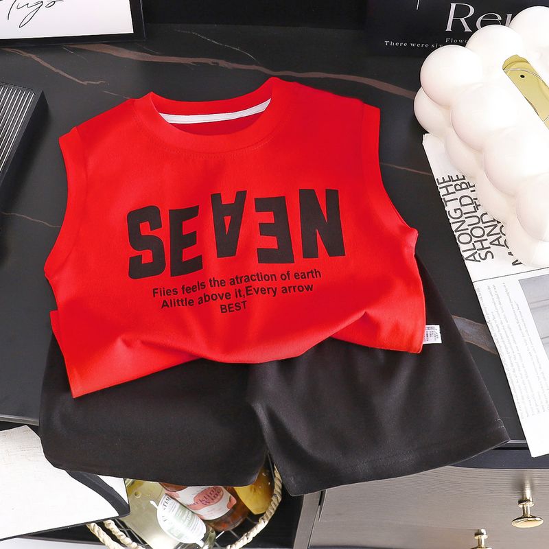 Children's Vest Summer New Cotton Suit Boy Korean Version Baby Wide Shoulder T Shirt Top Shorts Children's Clothing Wholesale_voghion.com