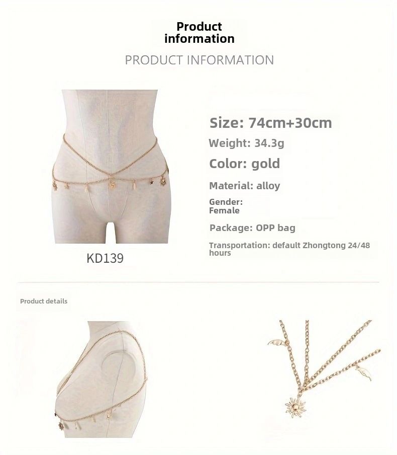 Bijoux transfrontaliers européens et américains chaîne de corps de mode personnalisée étoile lune soleil simple double chaîne de taille chaîne de poitrine décoration_voghion.com