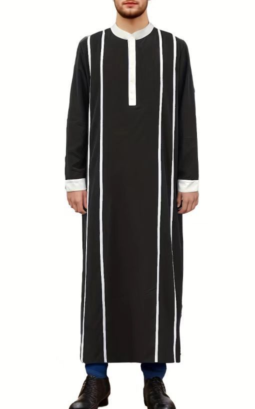Muslim Men's New Ethnic Style Long Sleeved Stitching Robe Loose Formal Robe_voghion.com